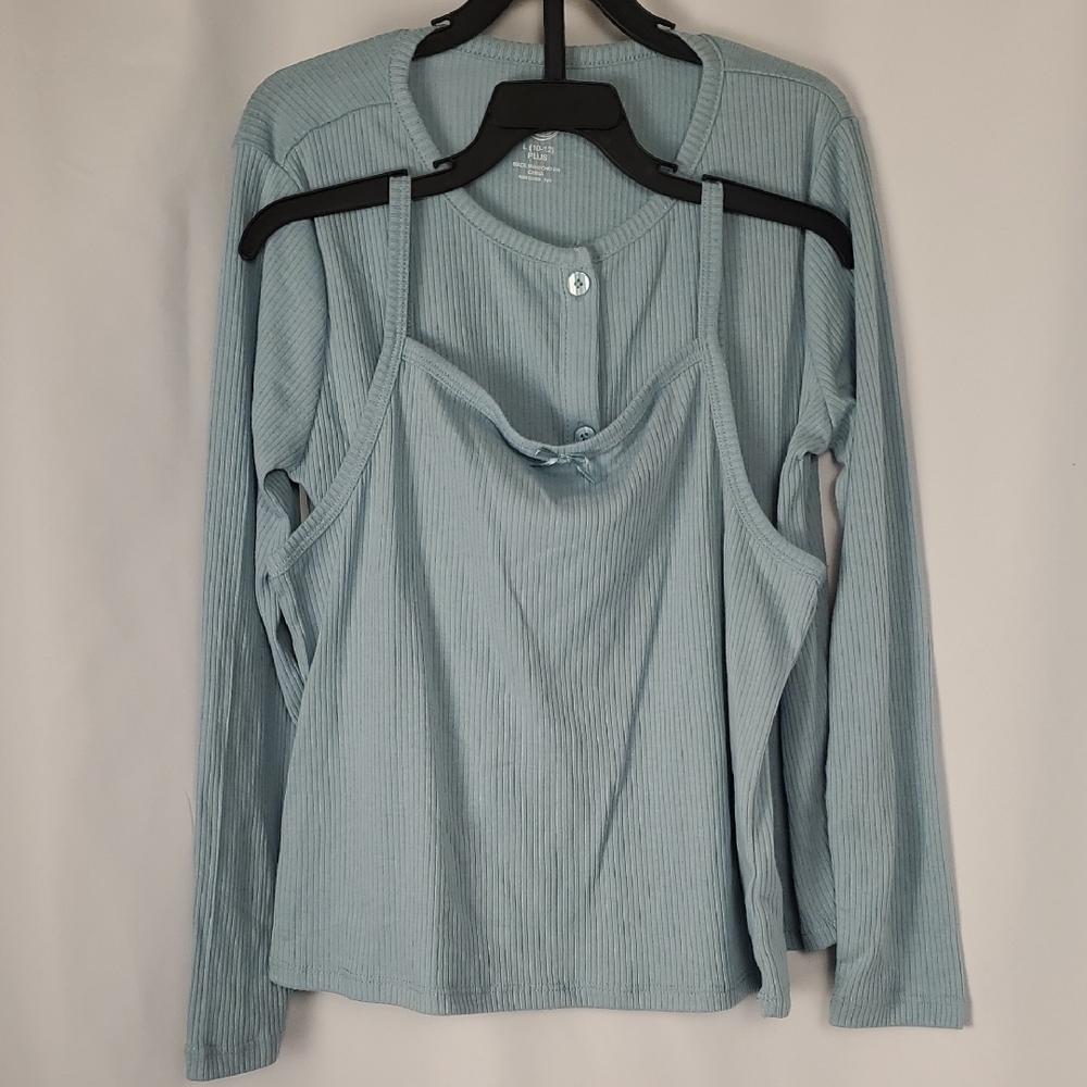 Wonder Nation Green Sailor Collar Long Sleeve & Sleeveless Sleepwear Set